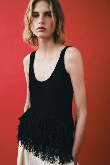 FRINGED KNIT TOP - Black by Zara
