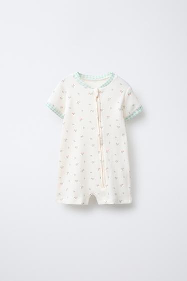 TWO-PACK OF GINGHAM CHECK AND FLOWER ALL-IN-ONE SLEEPSUITS - Ecru by Zara - Image 1