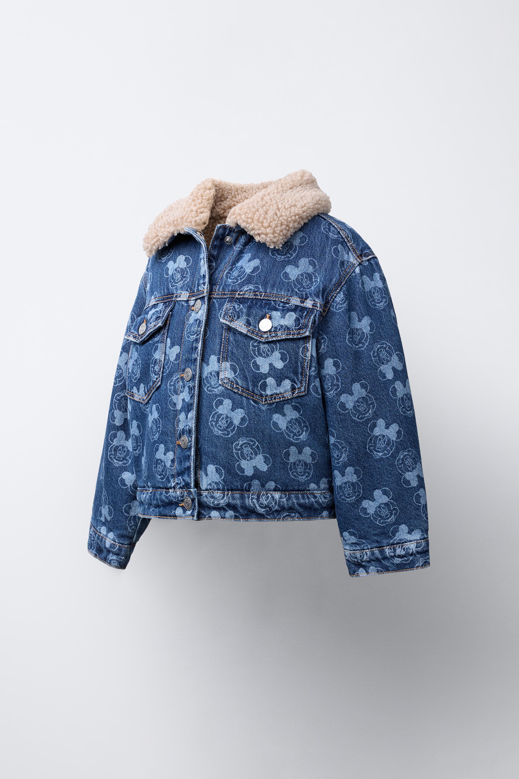 MINNIE MOUSE © DISNEY FLEECE TRIM DENIM JACKET - Mid-blue | ZARA