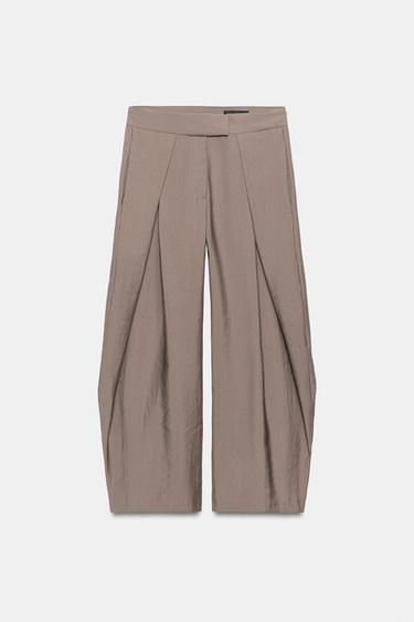 PANTALON WIDE LEG PLISSÉ ZW COLLECTION - Marron / Taupe de Zara - Image 6