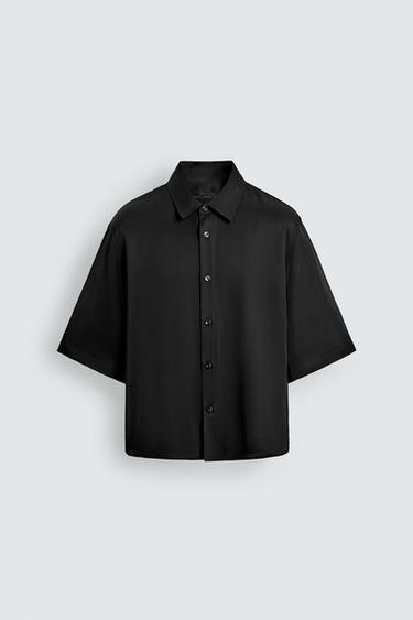 SATIN RELAXED FIT SHIRT - Black by Zara - Image 6