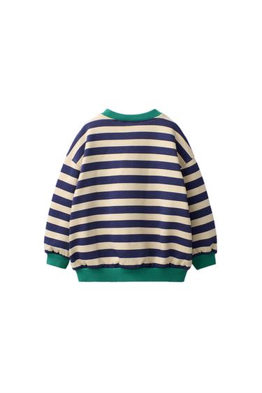 CONTRAST STRIPED SWEATSHIRT — Ecru / Blue 2