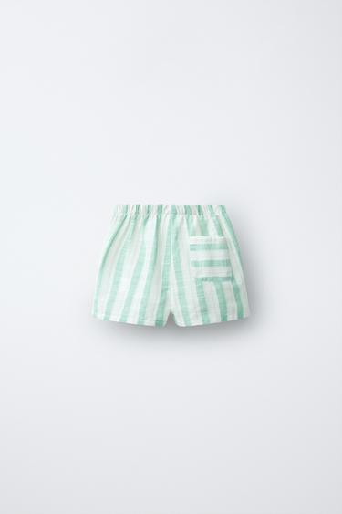 SHORT À RAYURES - Vert de Zara - Image 1