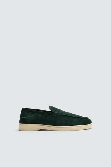 موكاسين جلدي CASUAL - أخضر زجاجي الخاص بـ Zara