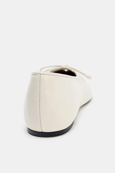 SOFT LEATHER BALLERINA SHOES WITH BOW - Ecru White by Zara - Image 4