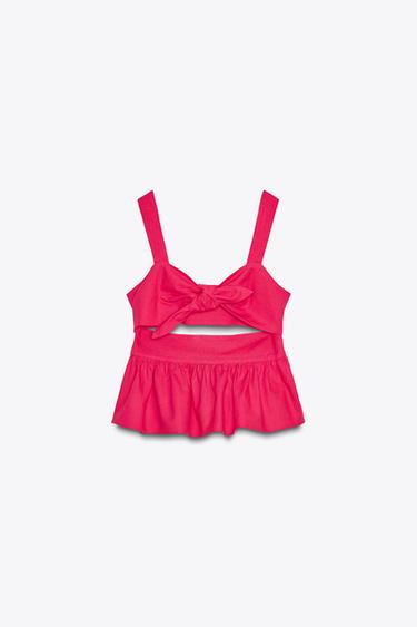 TOP PÉPLUM NŒUD AVEC LIN - Rose moyen de Zara - Image 5