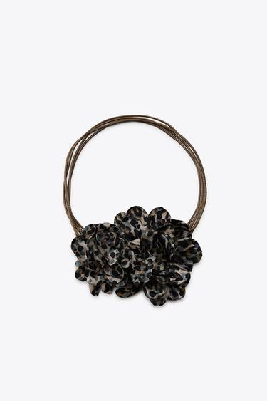 DOUBLE FLOWER ANIMAL PRINT NECKLACE - Leopard by Zara