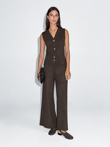 Zara Knit vest with golden buttons - Brown - Image 0