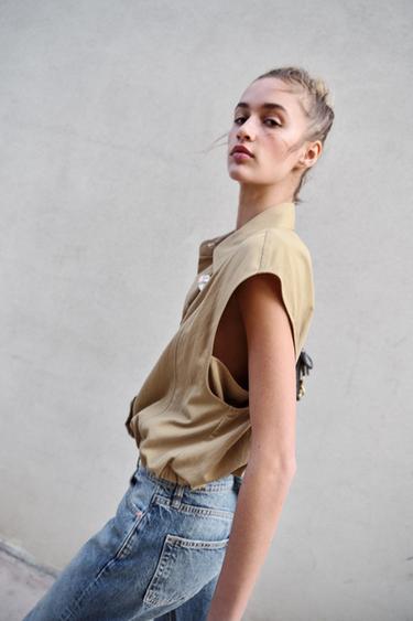 COLLARED TOP - Mid-camel by Zara - Image 3