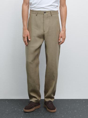 Pantalon de costume 100 % lin - Verdâtre de Zara