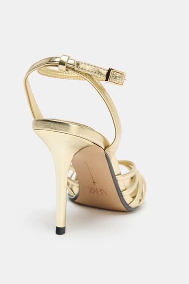 METALLIC HIGH-HEEL CAGE SANDALS - Gold by Zara - Image 5