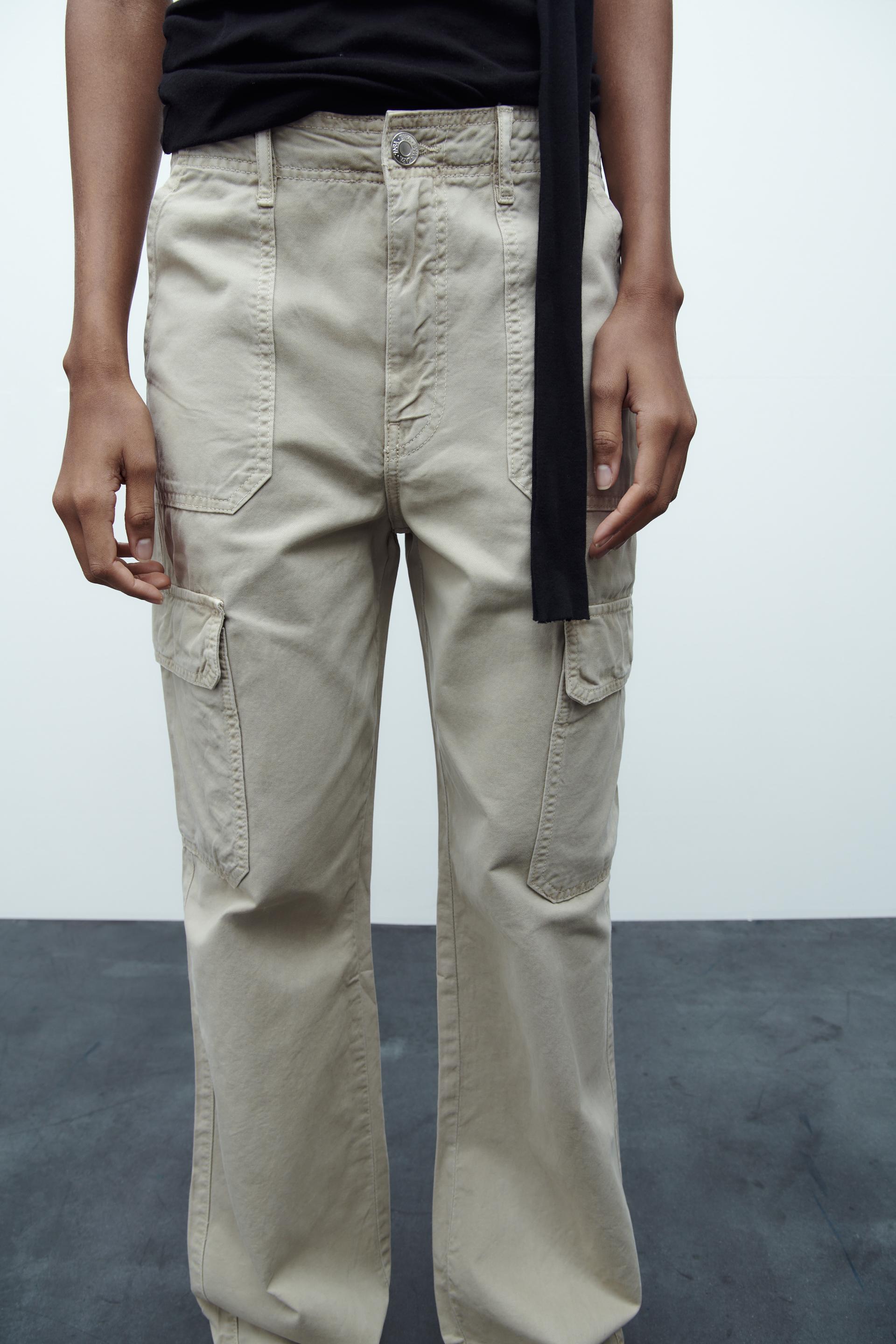 HIGH-RISE STRAIGHT-FIT TRF CARGO TROUSERS - Taupe grey