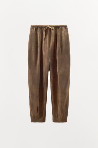 PRINTED VOLUME TROUSERS - Brown by Zara