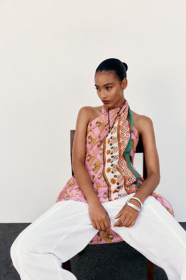 PRINTED SCARF WITH COTTON - Pink by Zara - Image 1