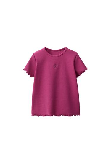PLAYERA RIB OSO BORDADO - Fucsia de Zara