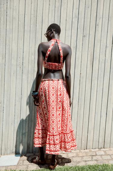 MIDI SKIRT WITH CUTWORK EMBROIDERY - Red by Zara - Image 4