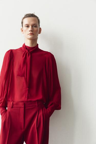 ZW COLLECTION TIE BLOUSE - Red by Zara
