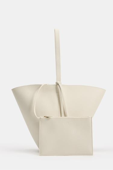 LEATHER SHOULDER BAG - white by Zara