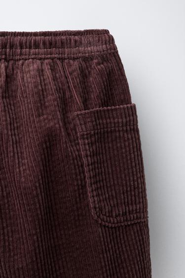 PANTALON EN VELOURS CÔTELÉ À POCHES - Bordeaux de Zara - Image 3