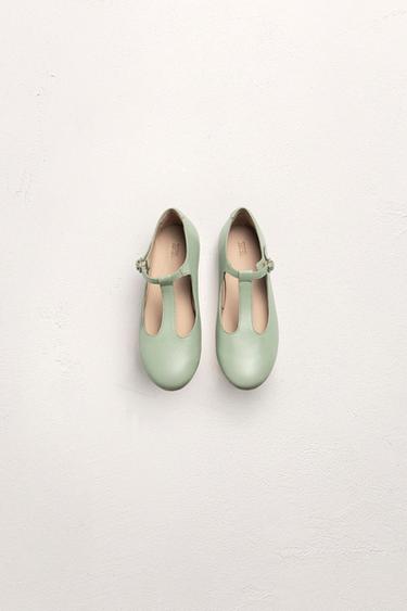 T-BAR LEATHER BALLET FLATS - LIMITED EDITION - Green by Zara