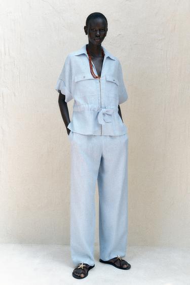 ÁO SƠ MI SAFARI VẢI LINEN - Màu xanh nhạt từ Zara - Hình ảnh 0