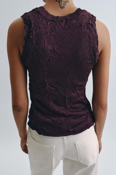 CRINKLE-EFFECT KNIT TOP - Aubergine by Zara - Image 2