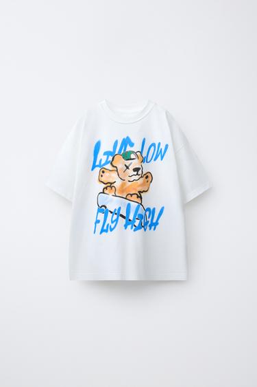 T-SHIRT ESTAMPADA COM URSO - Branco-marfim da Zara - Imagem 0