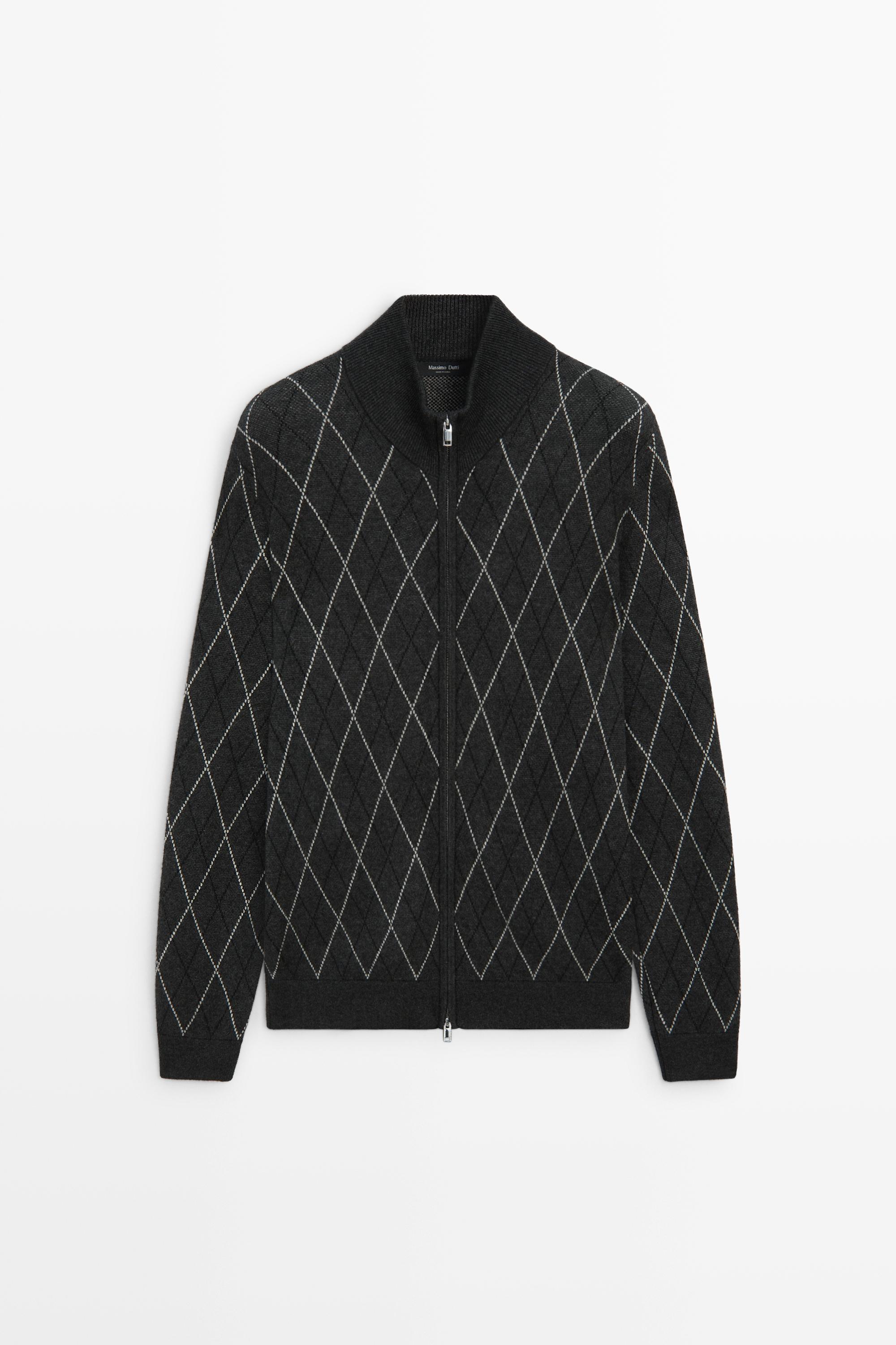 Cardigan en maille à motif losanges, mélange de laine
