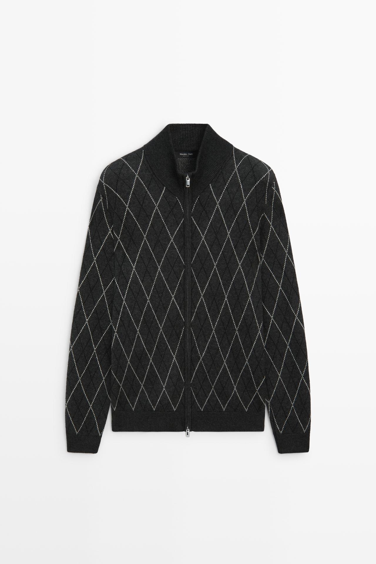 Wool blend argyle knit cardigan — Anthracite Gray