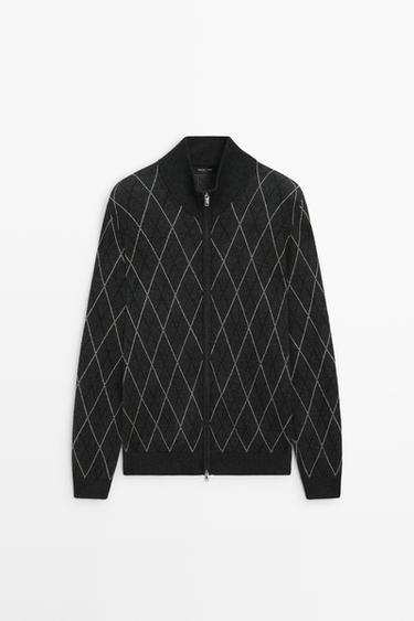 Wool blend argyle knit cardigan — Anthracite Gray 2