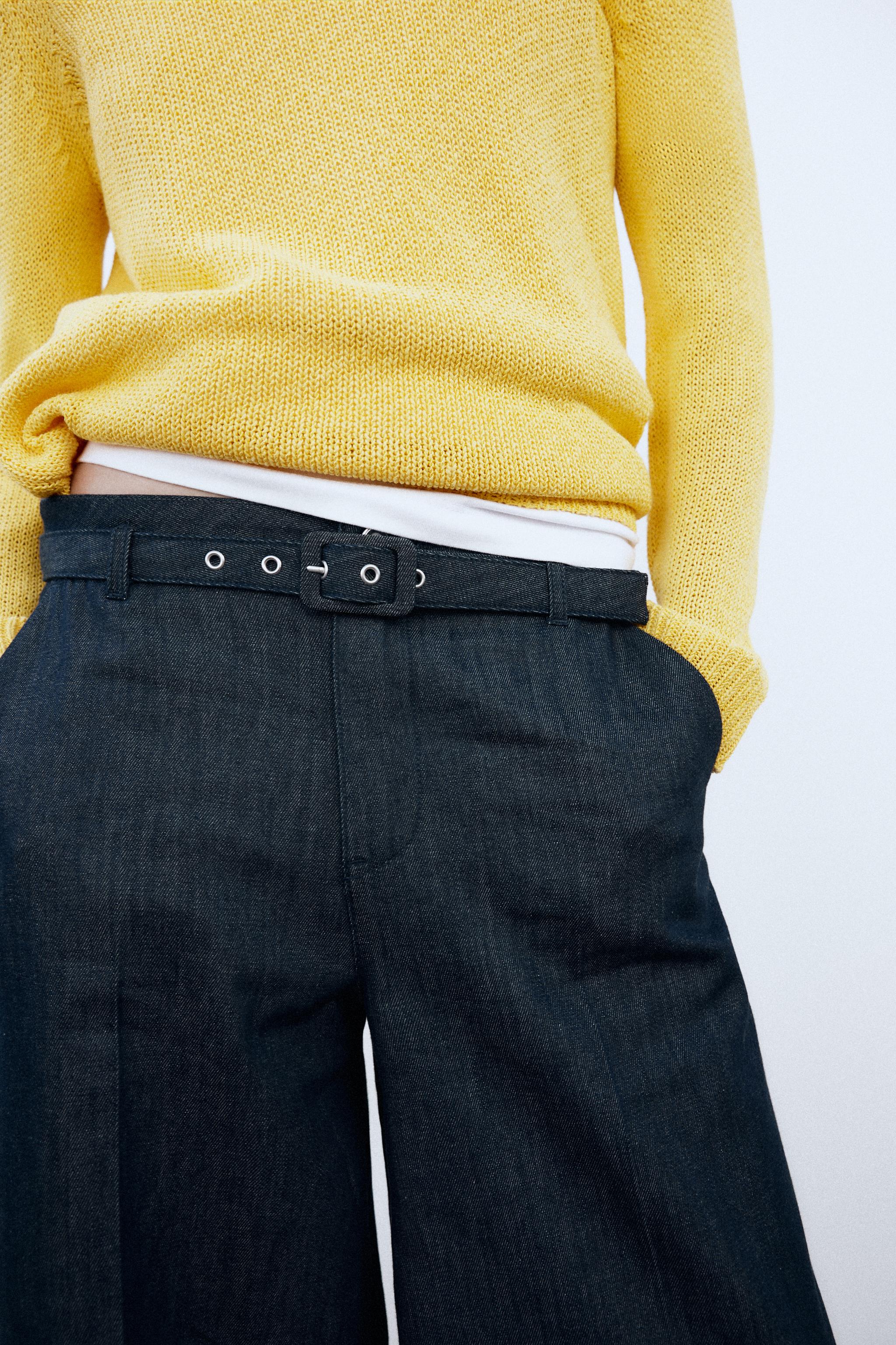 Z1975 ベルト付きワイドデニムパンツ - ブルー | ZARA Japan / 日本