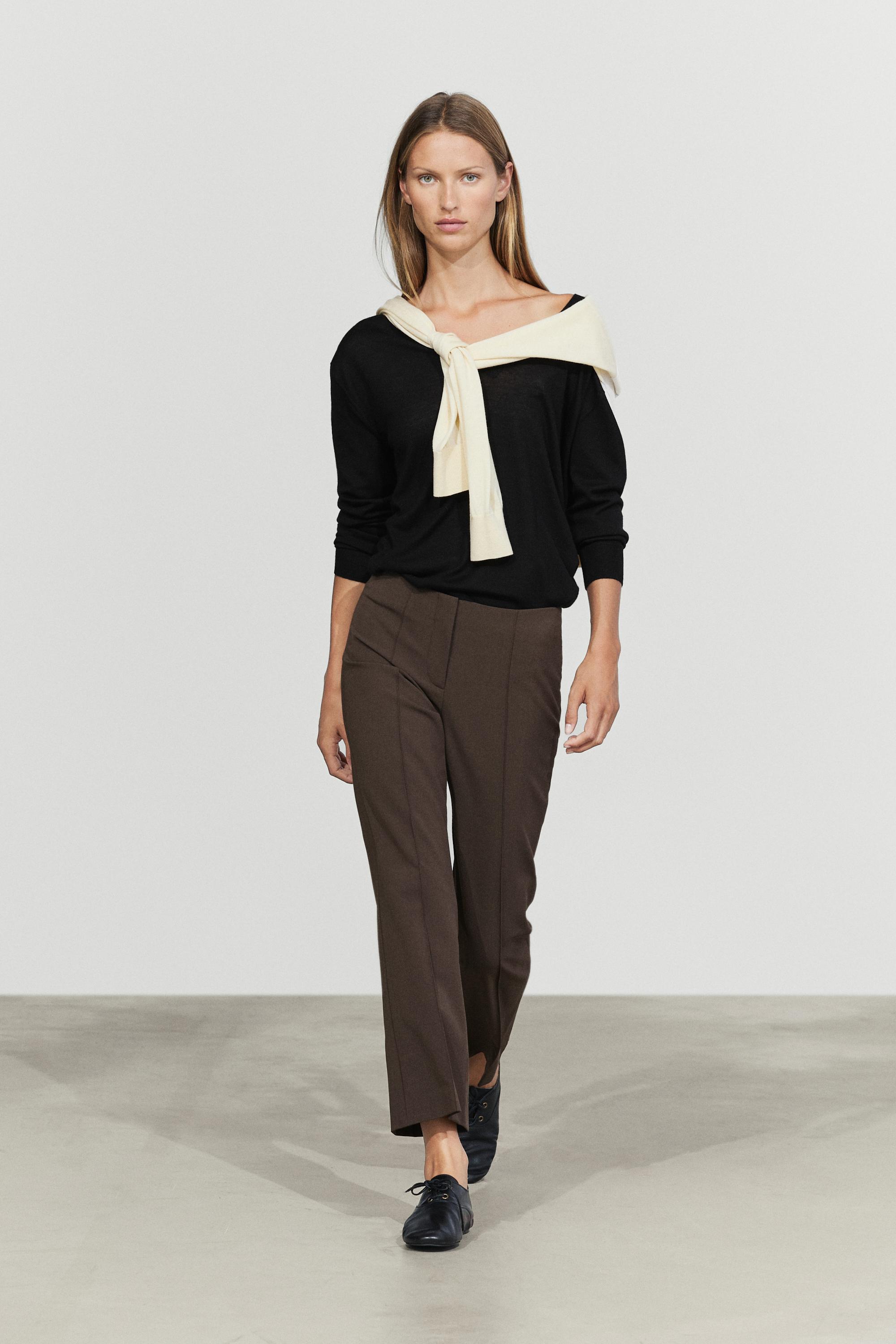 Wool-blend kick flare pants — Brown