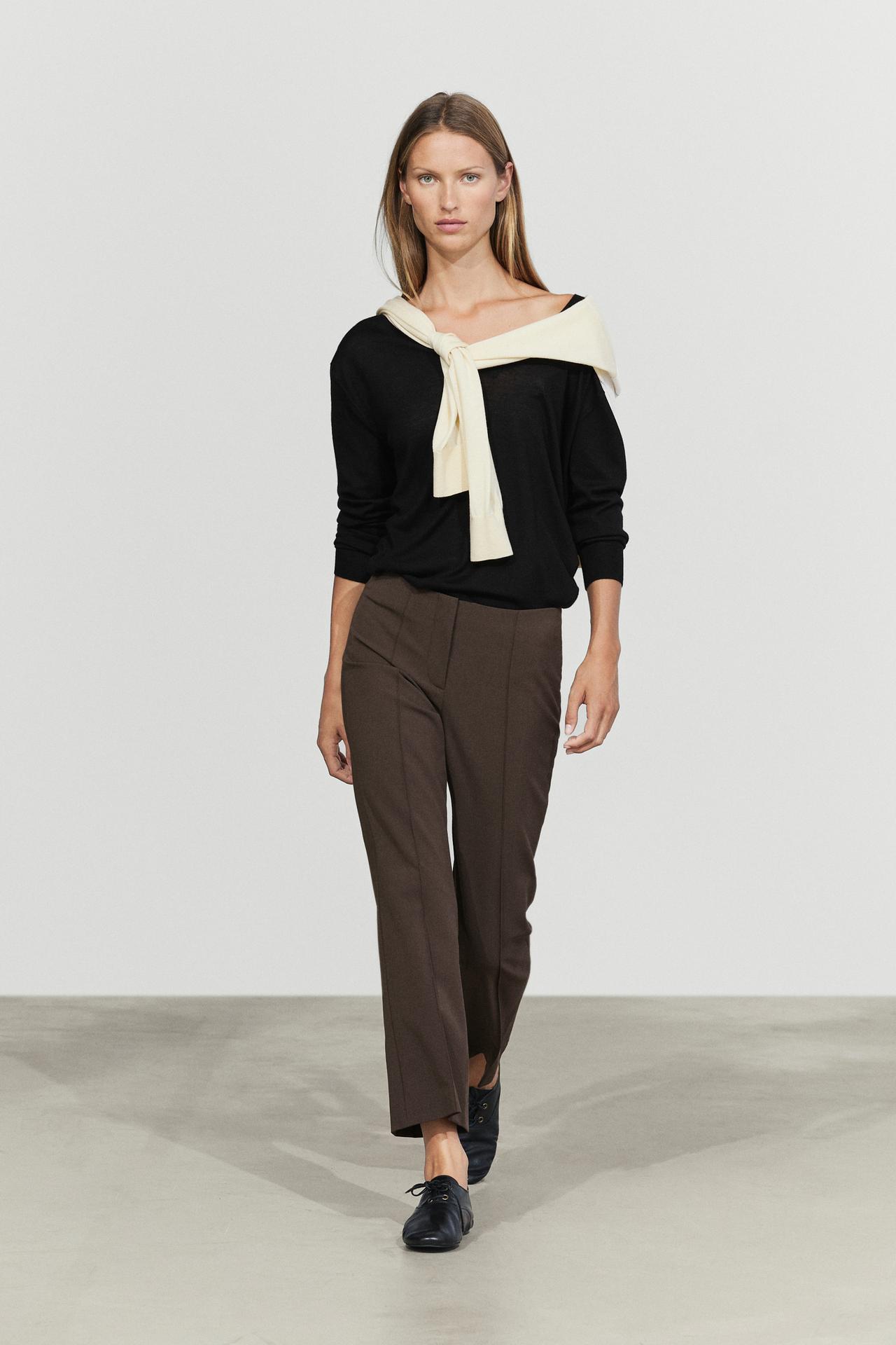 Wool-blend kick flare pants — Brown