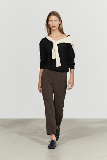 Zara Wool-blend kick flare pants - Brown - Image 0