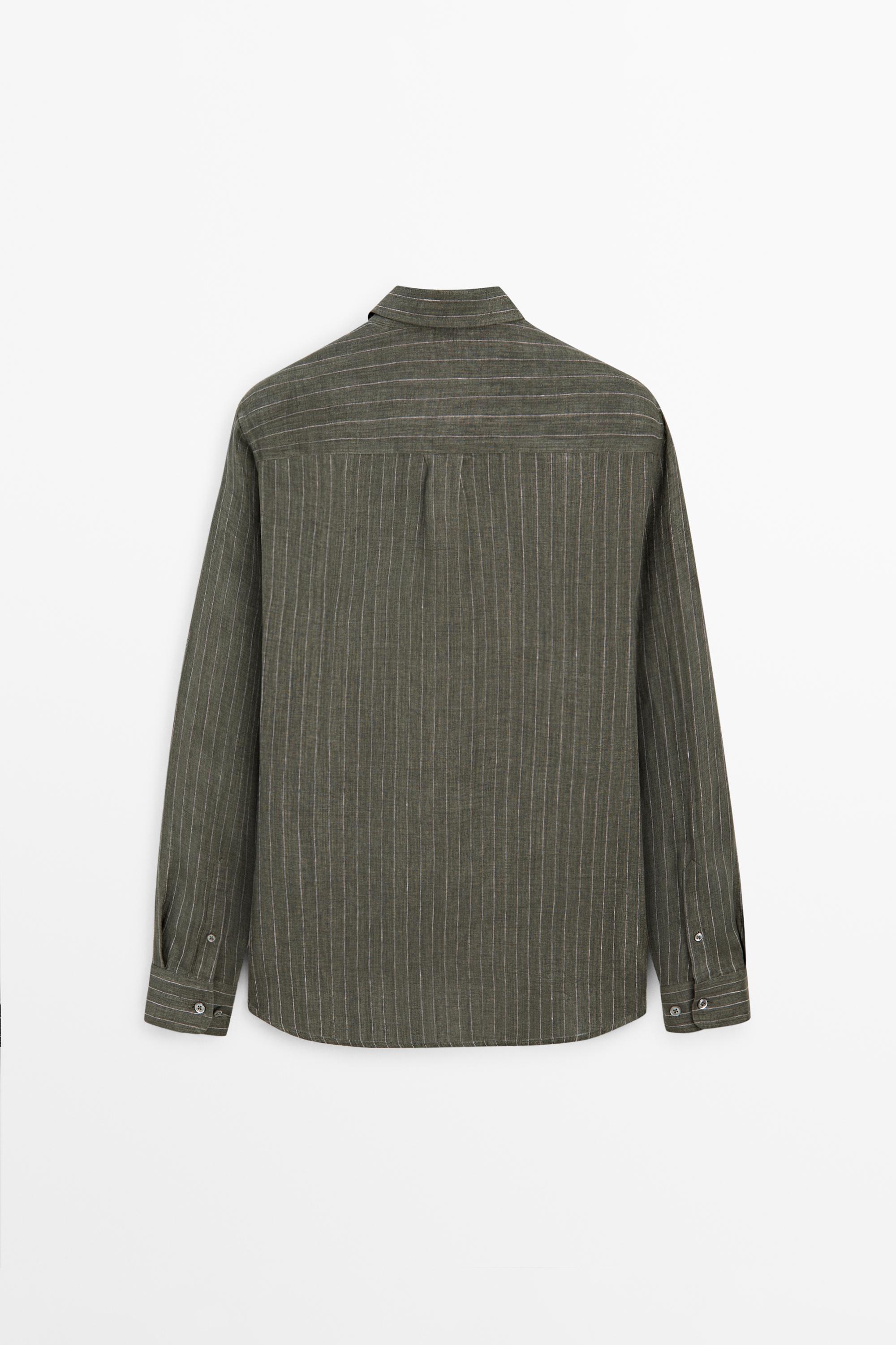 100% linen regular fit striped flowing shirt