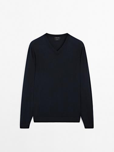 Zara V-neck knit sweater - Navy blue