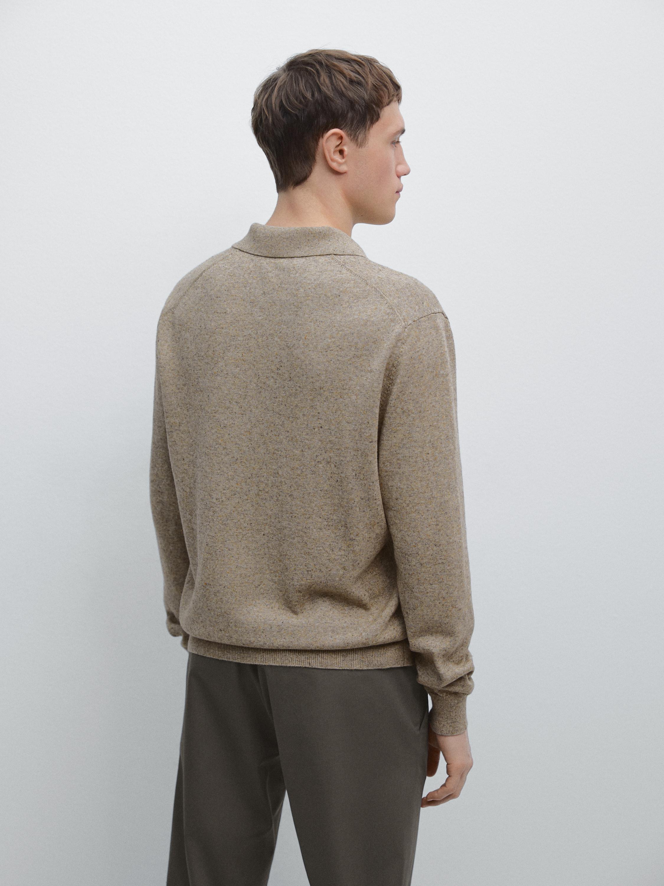 Cotton blend knit polo collar sweater