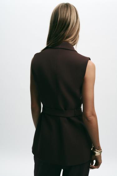 GILET LONG BANDE LATÉRALE - Marron de Zara - Image 3
