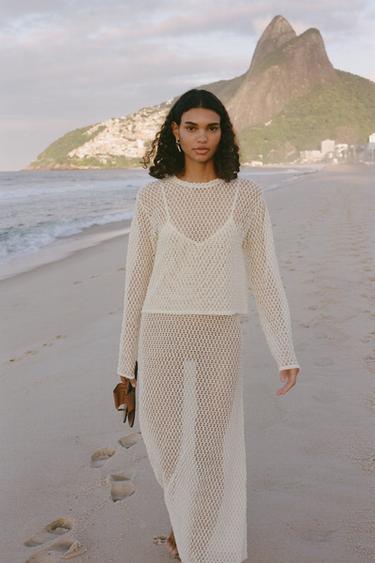 TOP MANGA LARGA CROCHET - Crudo de Zara