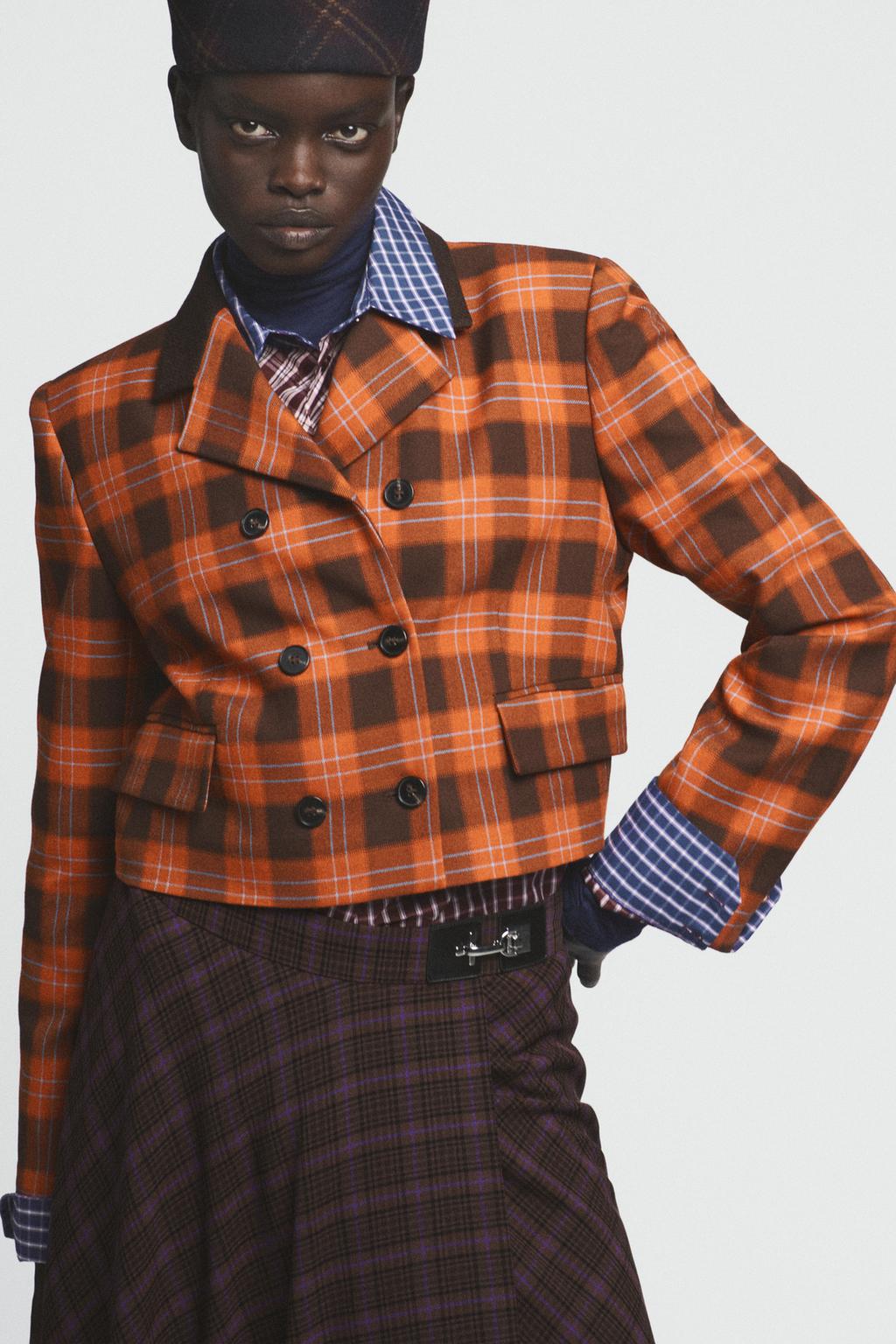 Cropped Check Blazer
