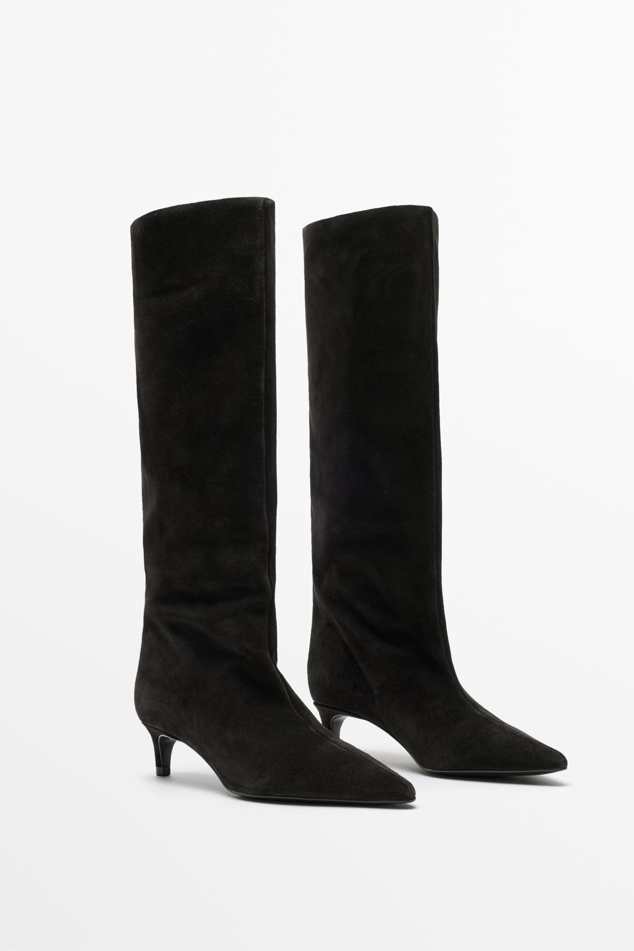 Soft leather kitten heel boot — Brown