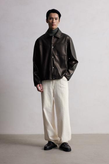 Zara 水洗皮革感襯衫式外套 - 棕色 - 圖片 0