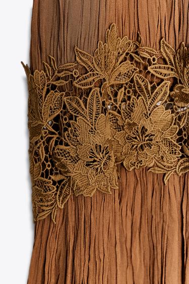 ZW COLLECTION CRINKLED EMBROIDERED DRESS - Brown by Zara - Image 7