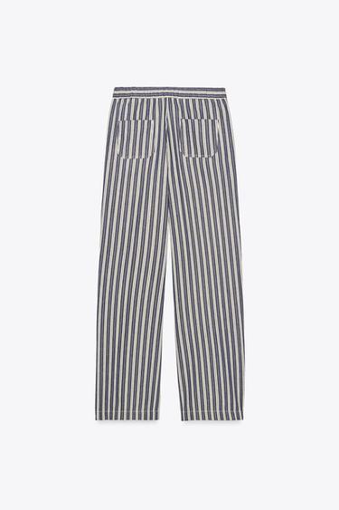 PANTALON LARGE RAYÉ - Blanc / Bleu marine de Zara - Image 6