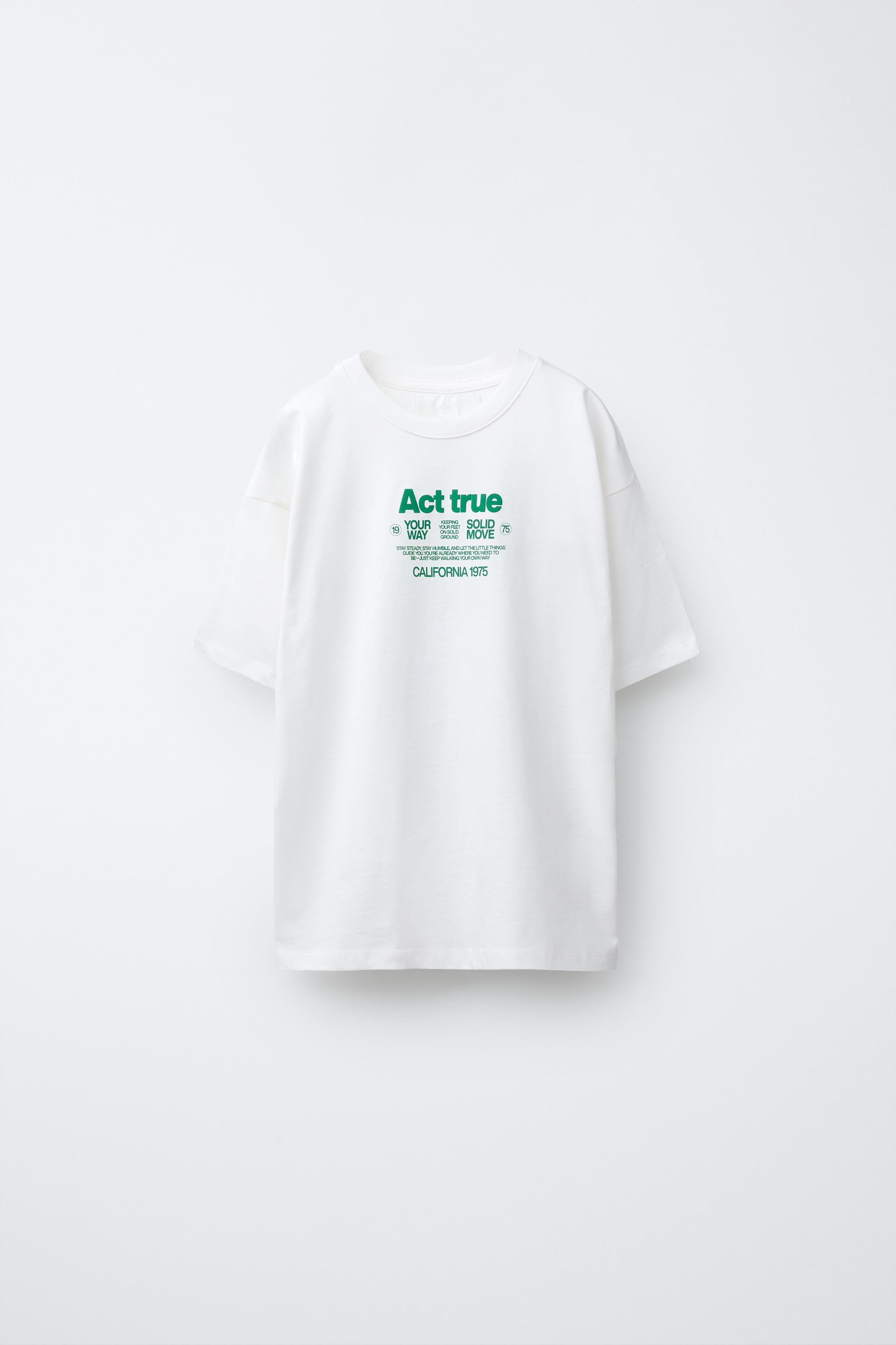 RAISED TEXT T-SHIRT - Oyster-white | ZARA United States