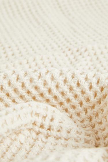 Zara WAFFLE-KNIT COTTON BATH TOWEL - 淺米色
