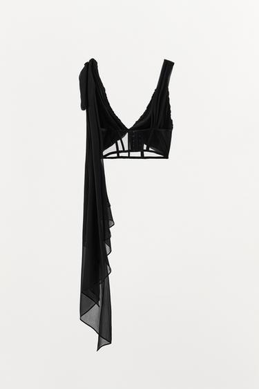 TOP BUSTIER DRAPÉ BIMATIÈRE - Noir de Zara - Image 5