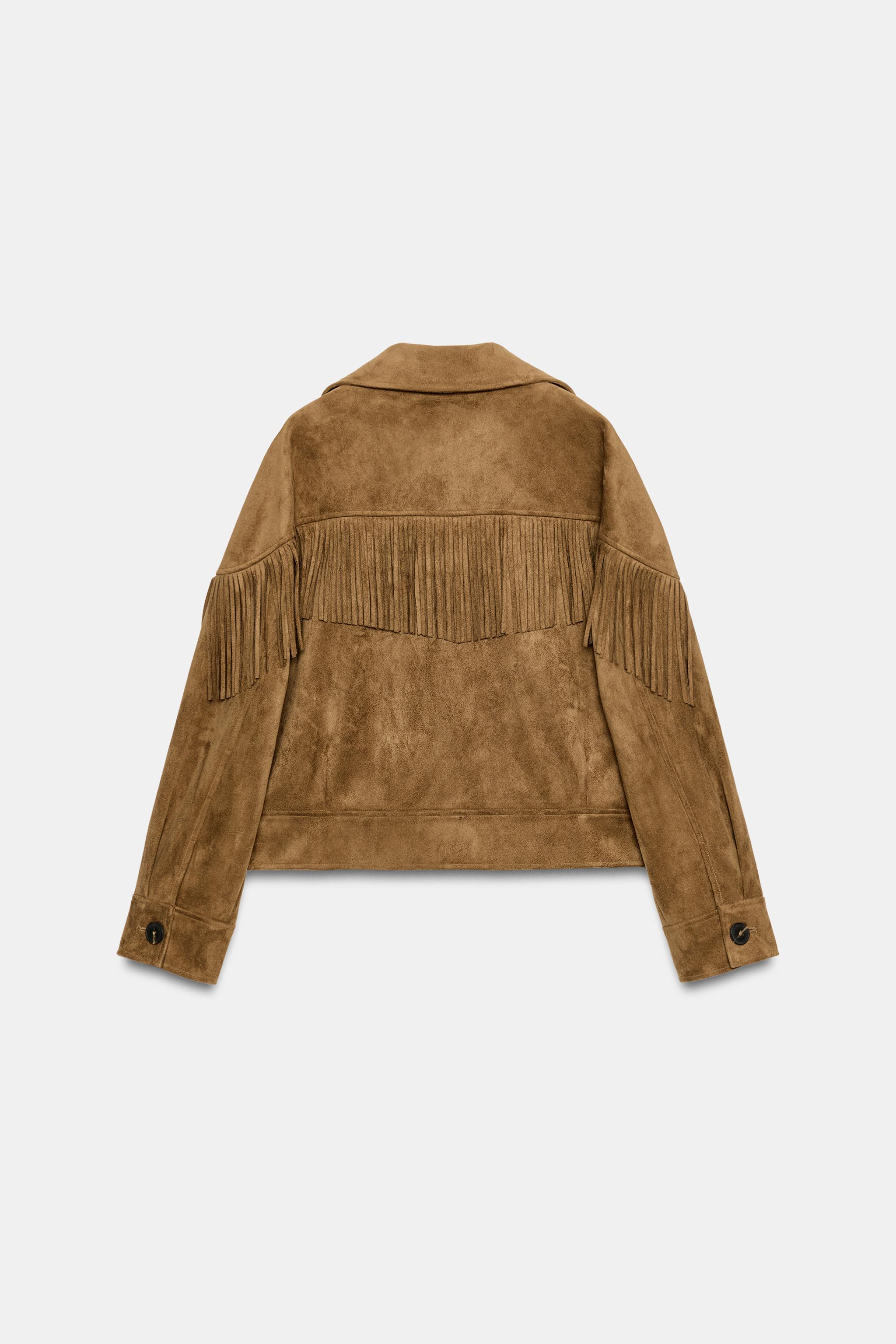 Женские куртки Zara FAUX SUEDE FRINGE JACKET — фото 8