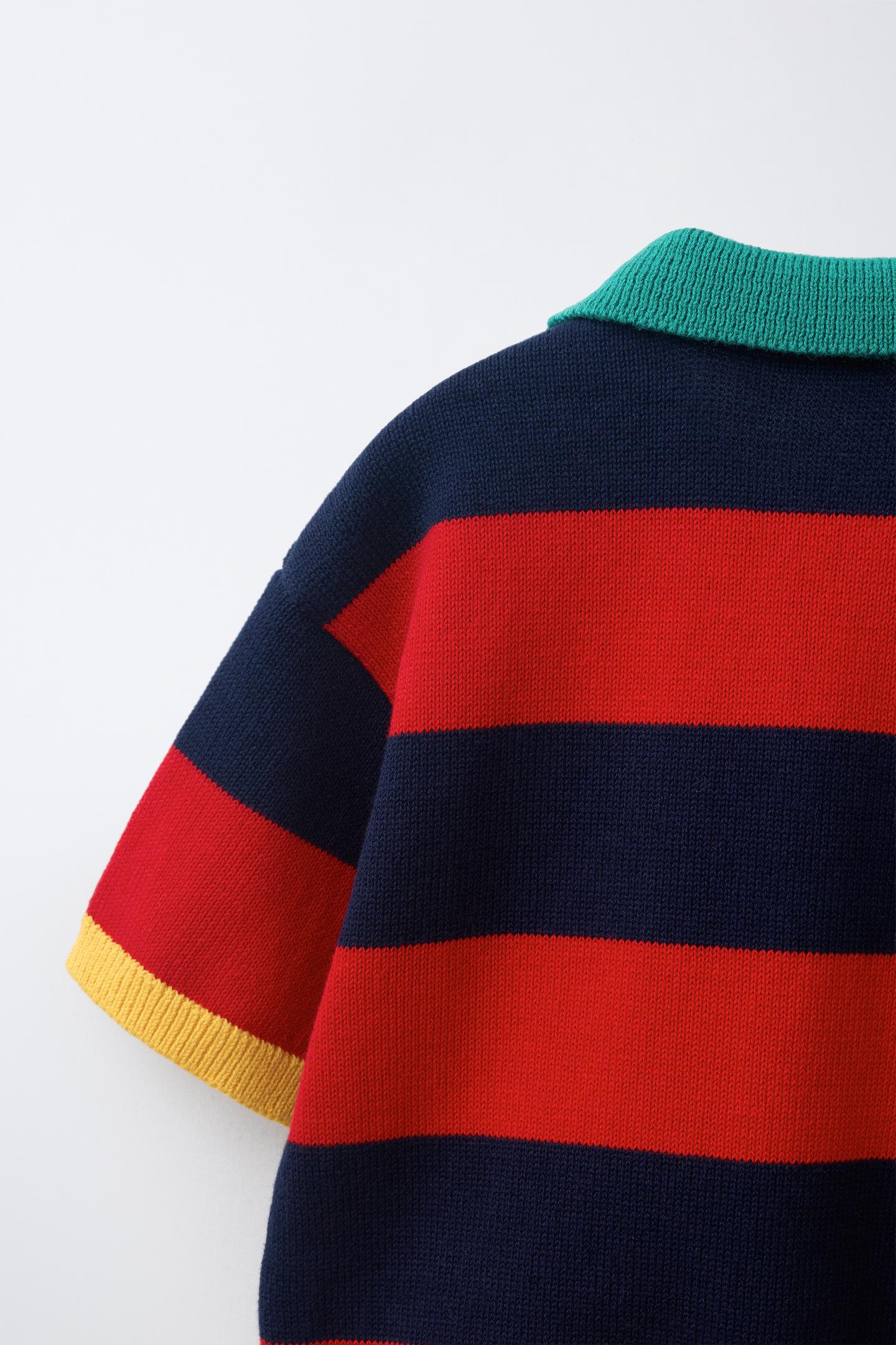 Детское поло Zara Striped Knit Polo, цвет: Красный / Тёмно-синий — фото 4