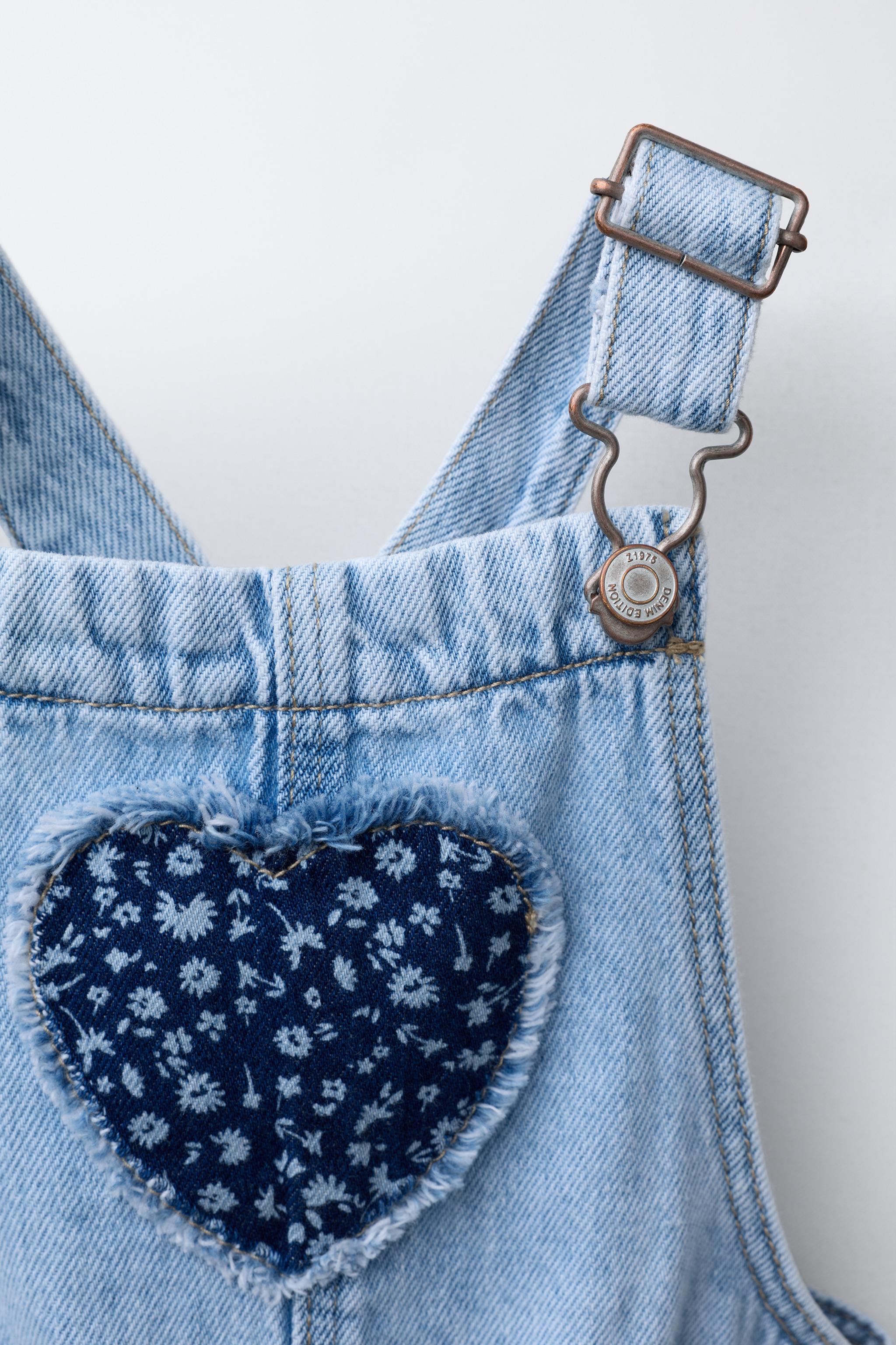 LONG DENIM OVERALLS WITH HEART PATCH